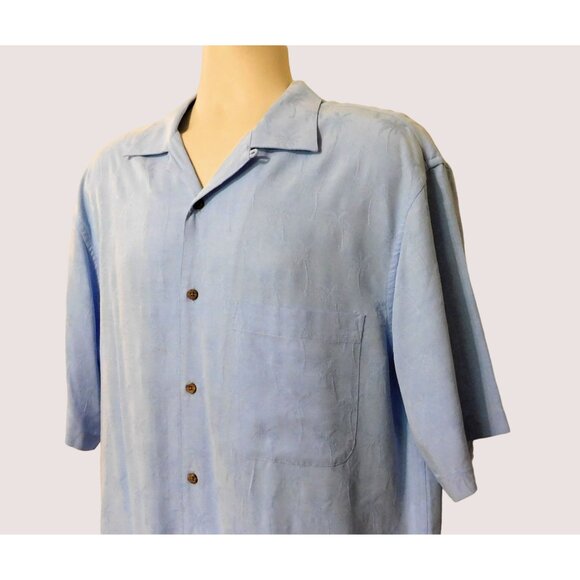 Jos A Bank Tropical Shirt Mens M Blue Casual Hawaiian Palm Tree Short Slv Pocket - Picture 3 of 7